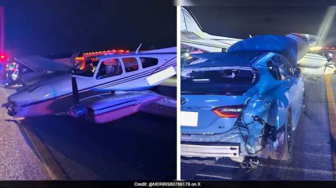 Video: Small Plane Lands on Busy US Road, Crashes Into Multiple Cars